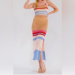 Striped Multicolor Knit Bodycon Maxi Dress- (Multiple Sizes Available)
